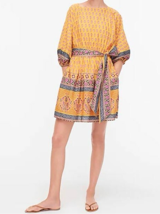 J. Crew Dresses & Skirts - J. CREW Dolman Sleeve Mini Dress in Sunny Block Print Rich Saffron Colorway